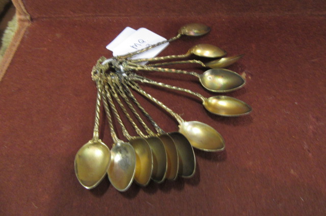 12 GERMAN SILVER GILT COFFEE SPOONS Image