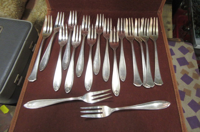 TWELVE AND FIVE WMF PASTRY FORKS  Image