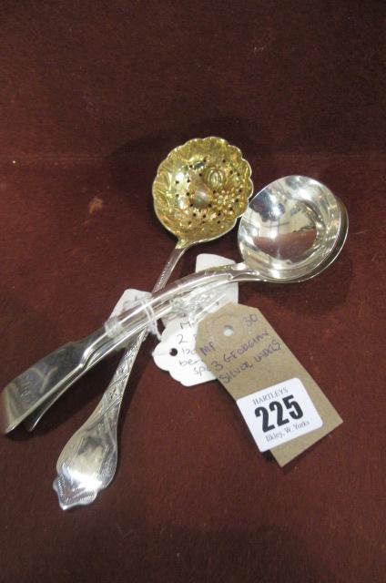 TWO GEORGIAN SILVER LADLES AND A SIFTER SPOON Image