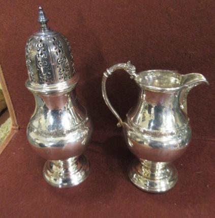 SILVER SUGAR SHAKER AND MATCHING SILVER JUG Image