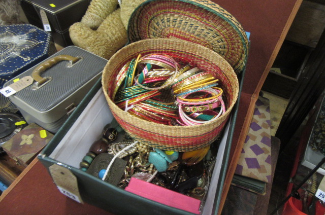 PEWTER BOX OF COSTUME JEWELLERY   Image