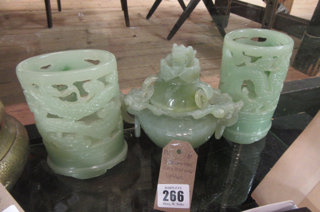 THREE ORIENTAL HARD STONE VASES Image