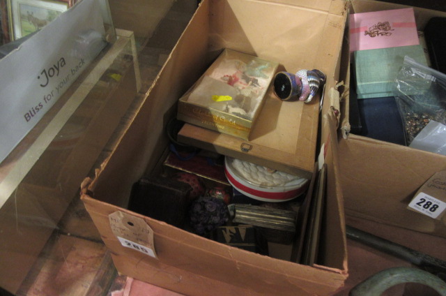 BOX OF MISCELLANEOUS ITEMS INCLUDING CLOISONNE OWL Image