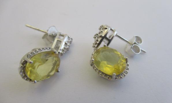 PAIR OF DOMINICAN AMBER AND WHITE ZIRCON STERLING SILVER EARRINGS Image