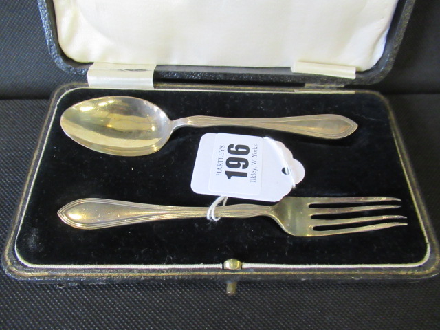 CASED SILVER FORK AND SPOON SET Image