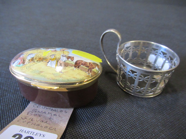 CRUMMLES ENAMEL BOX AND A SILVER CUP HOLDER Image