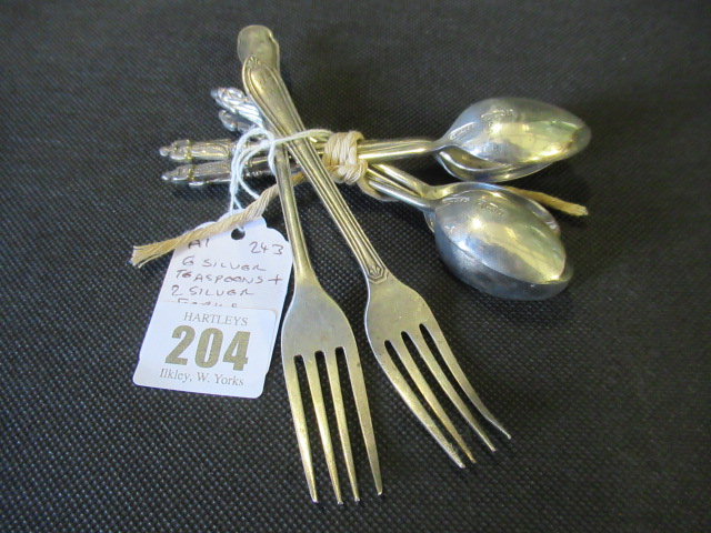 SIX SILVER TEAPOONS AND TWO SILVER FORKS Image