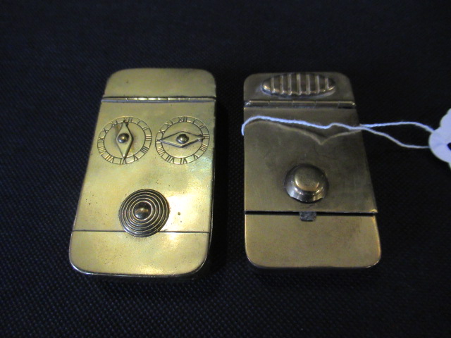GEORGIAN BRASS COMBINATION DOUBLE DIAL SNUFF BOX AND ANOTHER Image