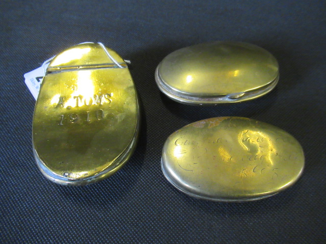 THREE GEORGIAN AND LATER BRASS SNUFF BOXES Image