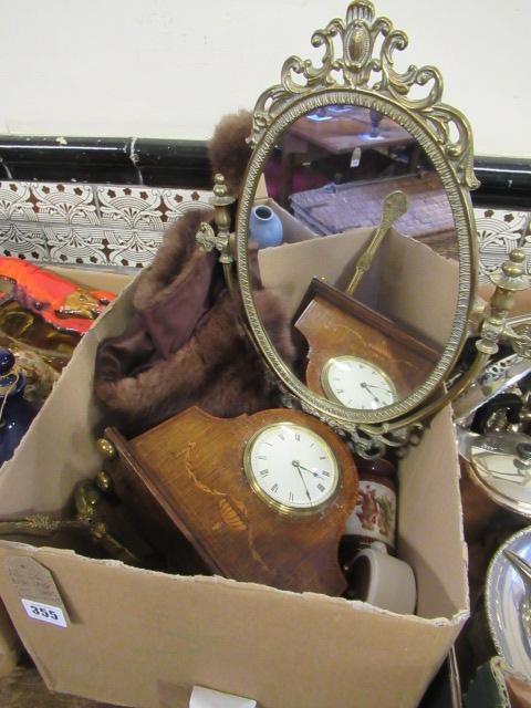 BOX OF MISCELLANEOUS INCLUDING CLOCKS AND A BAROMETER ETC Image