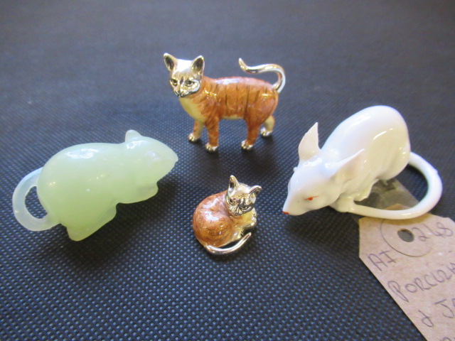 PORCELAIN AND JADE RATS AND TWO ORNAMENTAL CATS Image