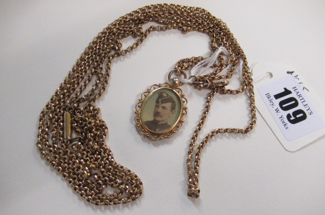 ROLLED GOLD MUFF CHAIN   ANOTHER CHAIN AND LOCKET Image