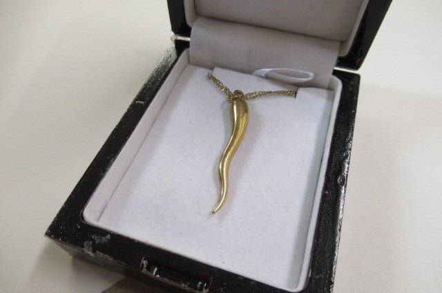 9CT GOLD HORN OF LIFE PENDANT ON A 9CT CHAIN, 5g Image