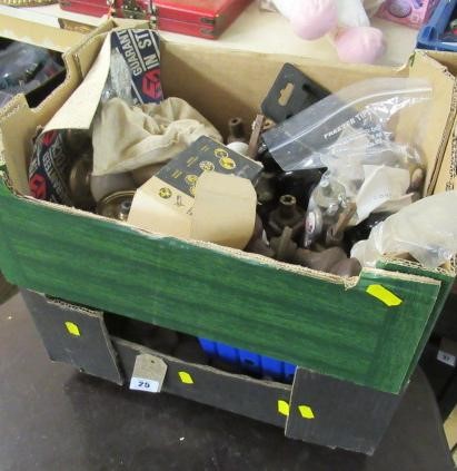 TWO BOXES OF VINTAGE GLASS AND OTHER DOOR HANDLES Image