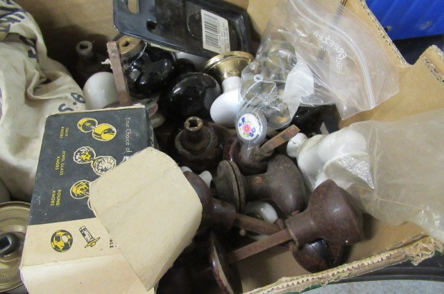 TWO BOXES OF VINTAGE GLASS AND OTHER DOOR HANDLES Image