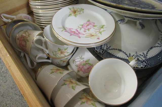 TWO DRAWERS OF BLUE AND WHITE CERAMICS  BONE CHINA TEA WARE AND GLASS WARE ETC Image