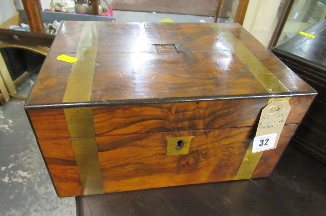 WALNUT BRASS BANDED WRITING SLOPE AND AN EBONY WRITING SLOPE Image