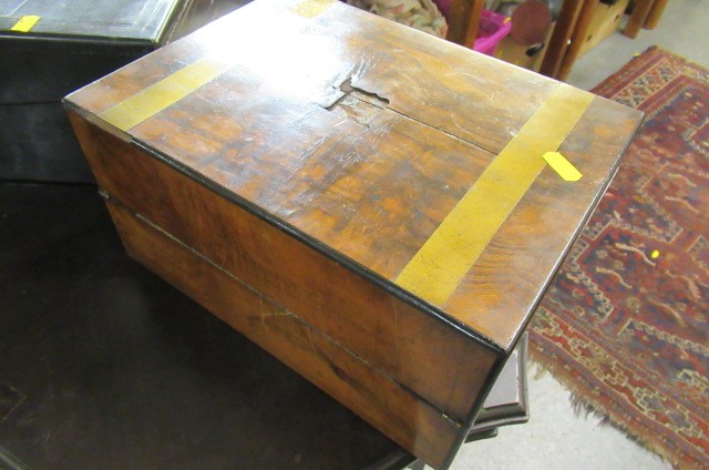 WALNUT BRASS BANDED WRITING SLOPE AND AN EBONY WRITING SLOPE Image