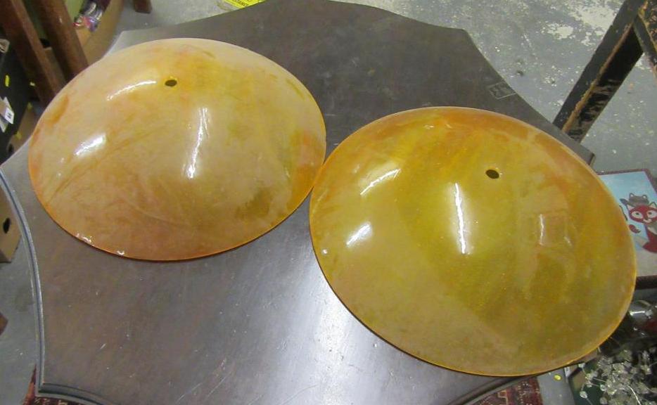 EIGHT AMBER COLOURED GLASS LIGHT SHADES Image