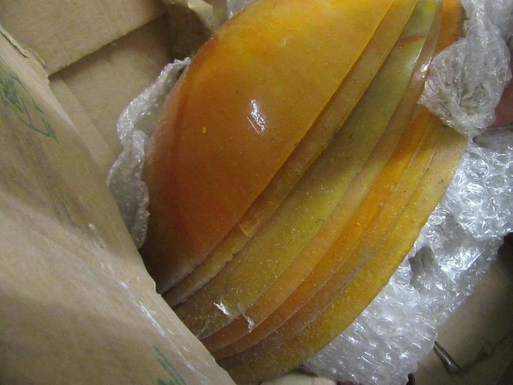 EIGHT AMBER COLOURED GLASS LIGHT SHADES Image