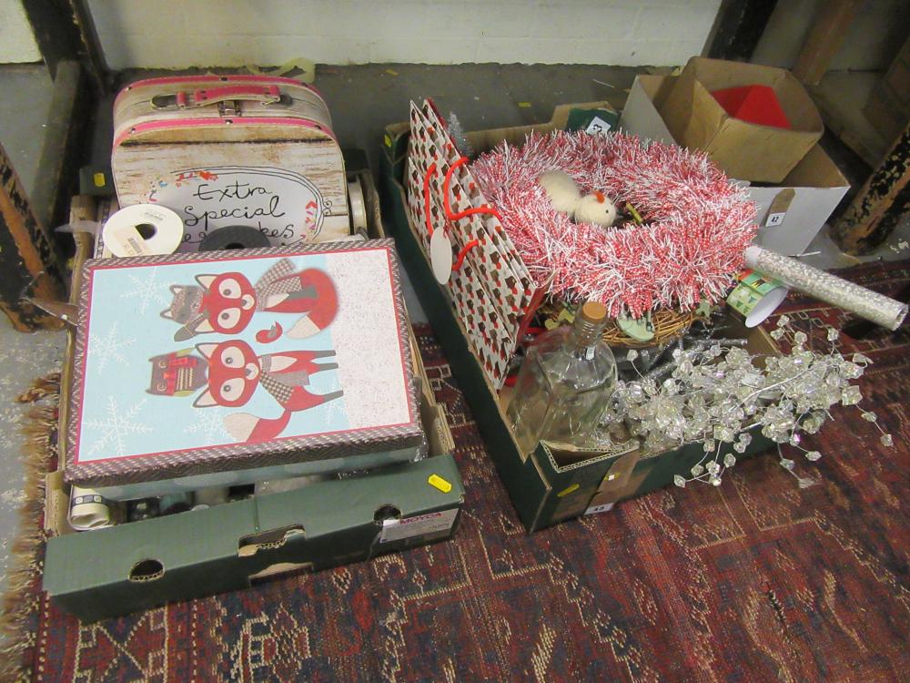 TWO BOXES OF CHRISTMAS DECORATIONS AND CRAFT ITEMS Image
