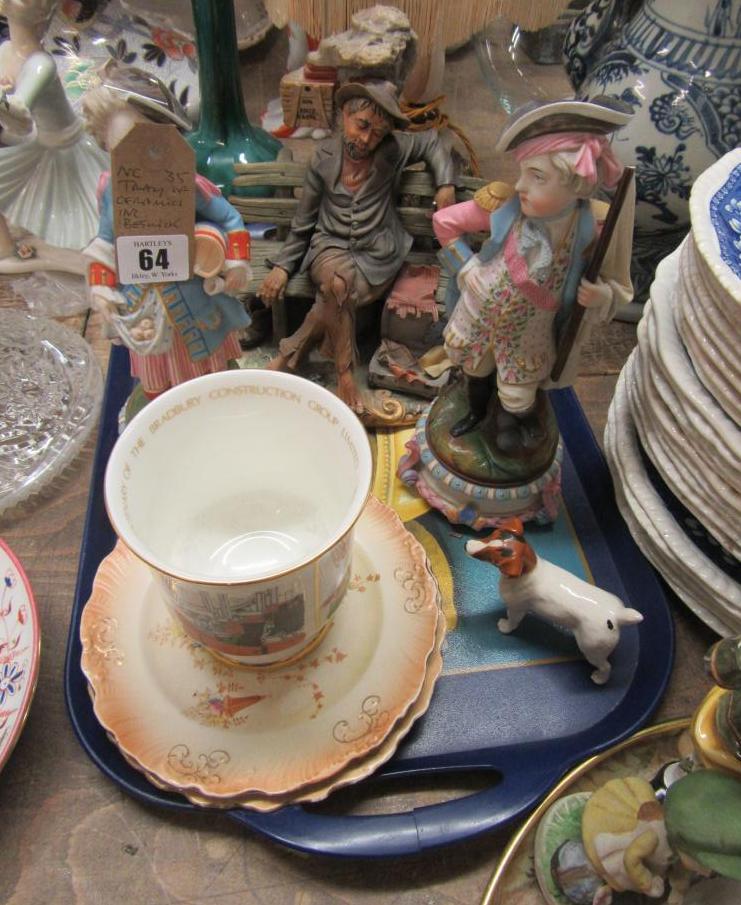 BESWICK DOG   PAIR OF CROWN DEVON PLATES   CAPO DI MONTE FIGURE   PAIR OF FIGURES AND A COALPORT CUP Image