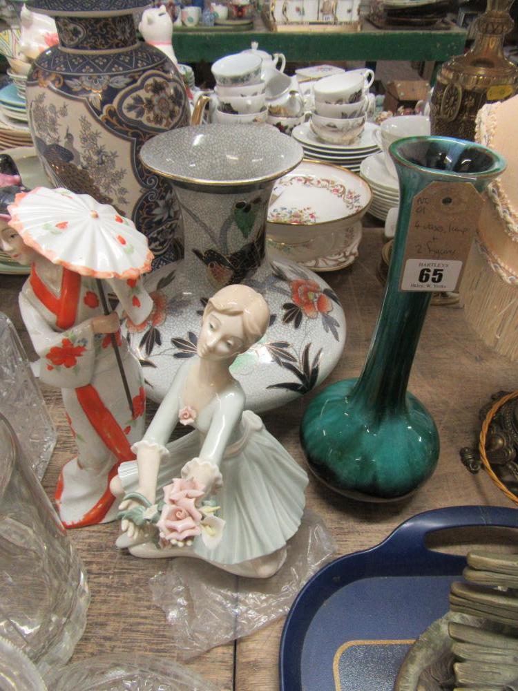 FOUR VASES   A LAMP AND TWO FIGURES Image