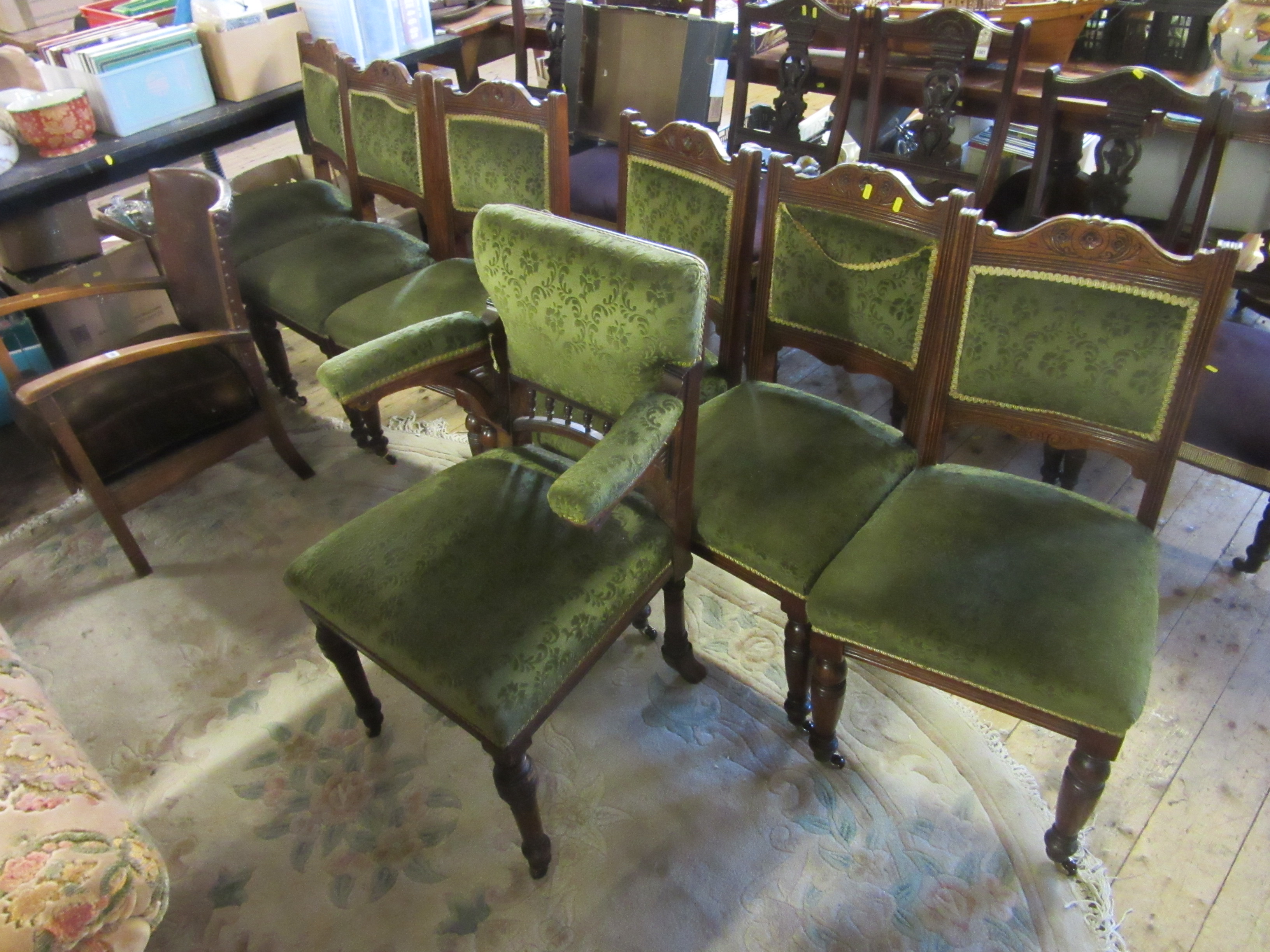 SET OF SIX UPHOLSTERED CHAIRS WITH TWO SIMILAR ARMCHAIRS Image