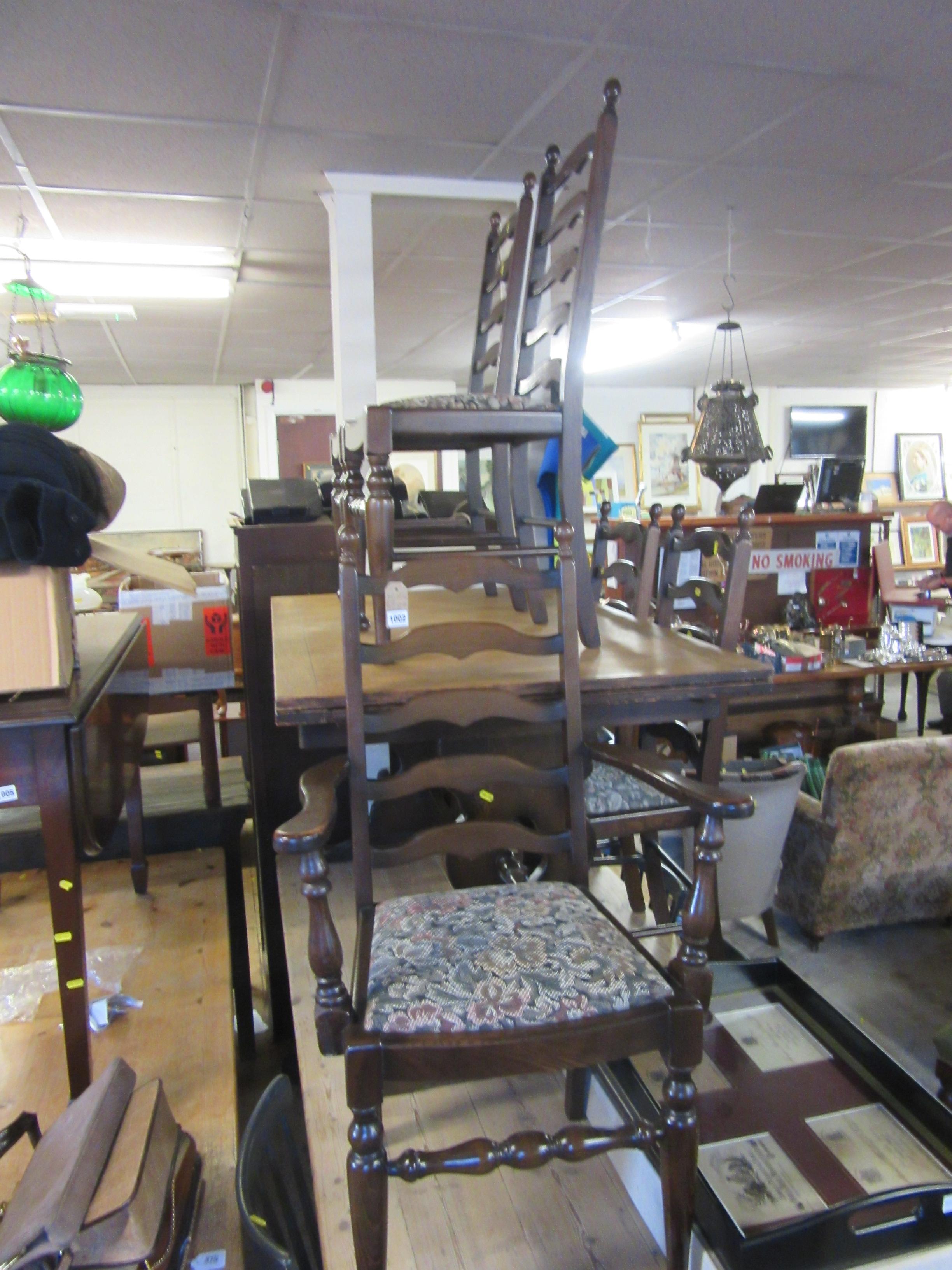 OAK EXTENDING DINING TABLE AND FIVE CHAIRS Image