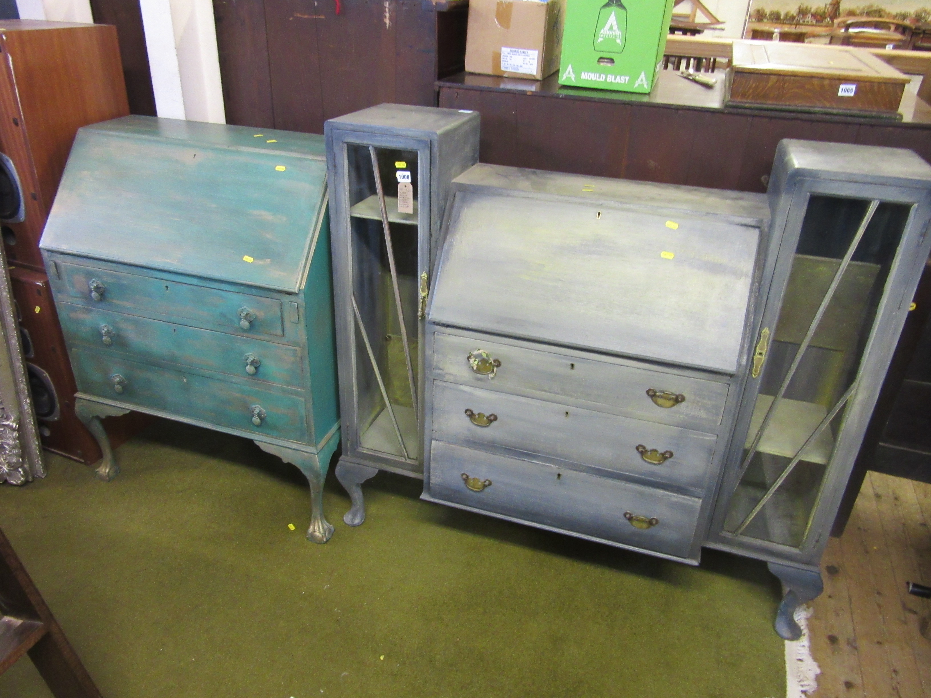 SHABBY CHIC BUREAU AND A BUREAU DISPLAY CABINET Image