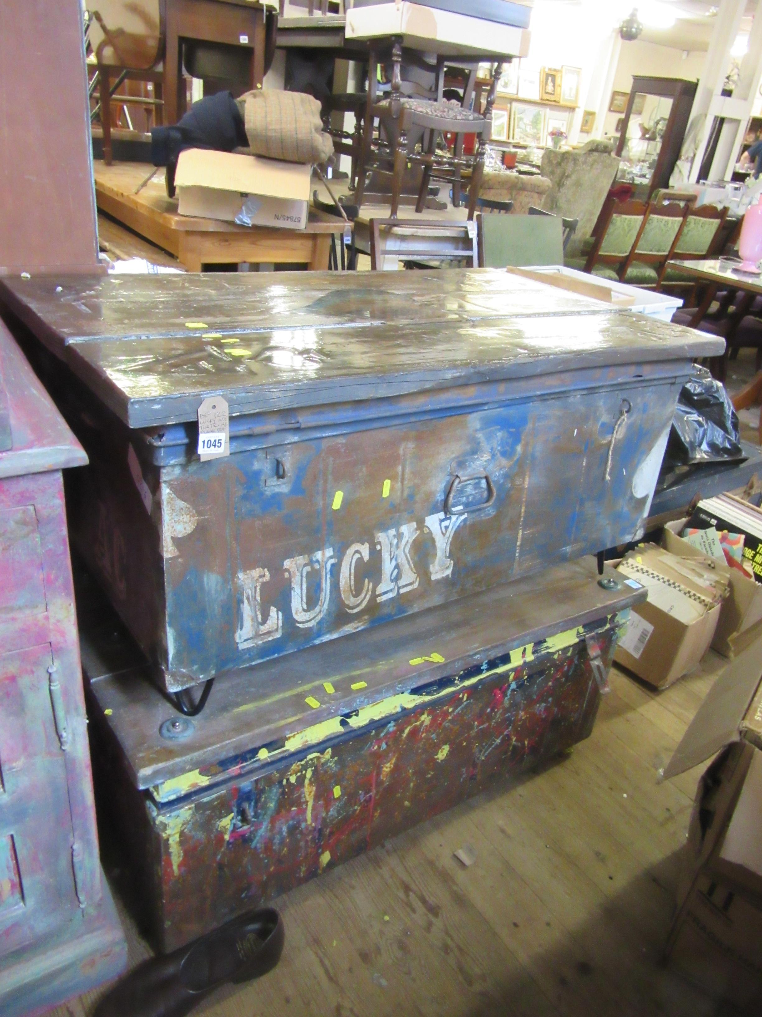 LUCKY ACE TIN TRUNK, PLANK TOP COFFEE TABLE AND ANOTHER Image