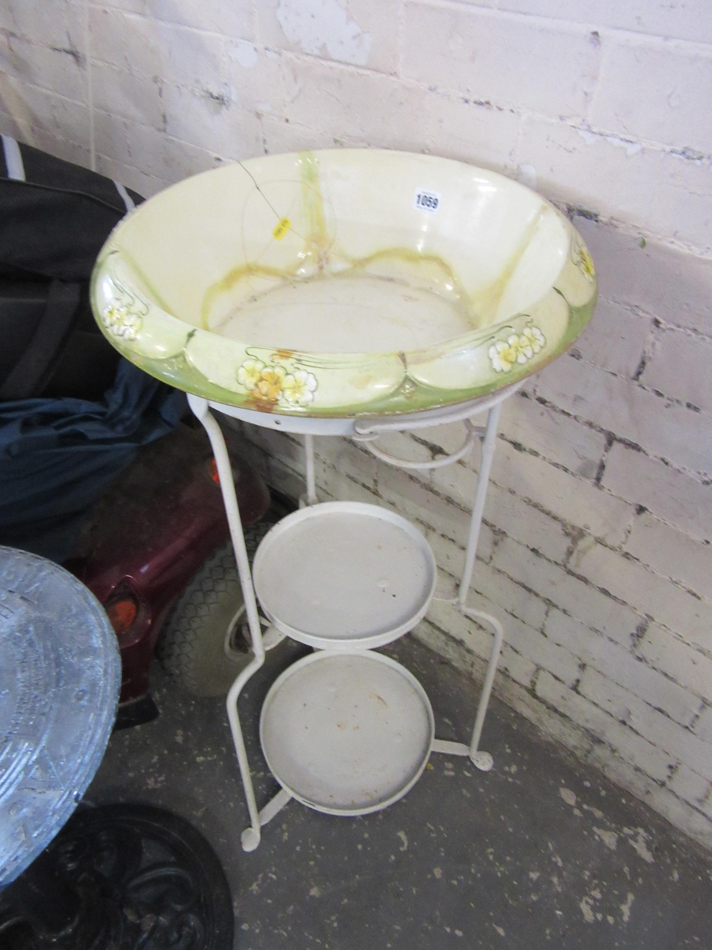 THREE TIER CERAMIC AND METAL PLANT STAND Image