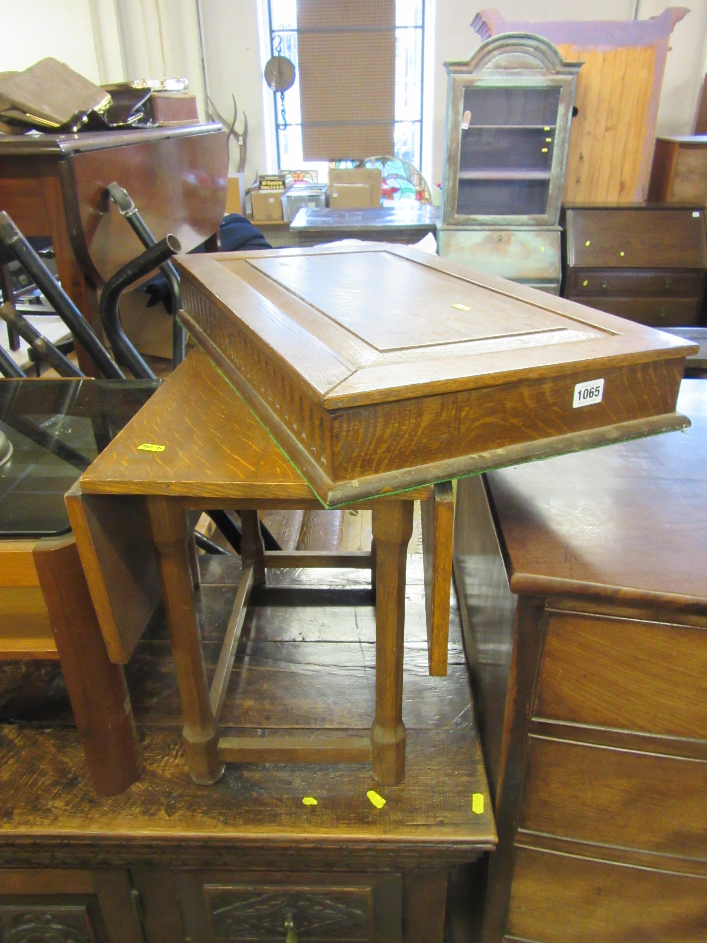 SMALL OAK BOX WITH A DROP LEAF TABLE Image