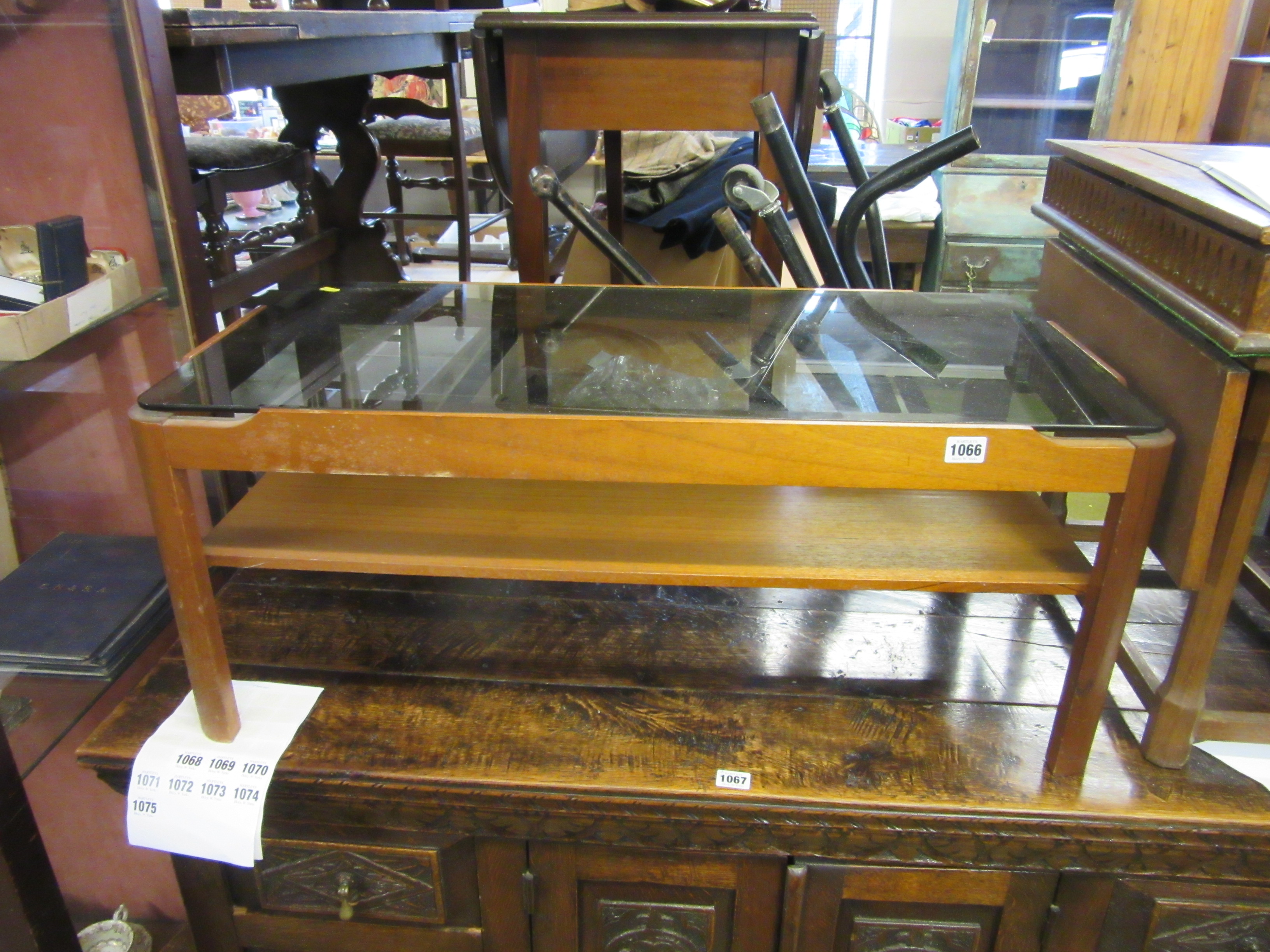 RETRO TEAK AND SMOKED GLASS COFFEE TABLE Image