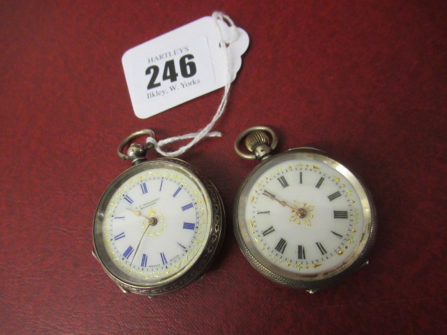 TWO LADY'S SILVER POCKET WATCHES Image