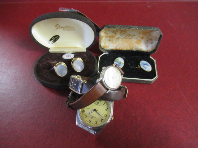 THREE WATCHES AND TWO SETS OF CUFFLINKS Image