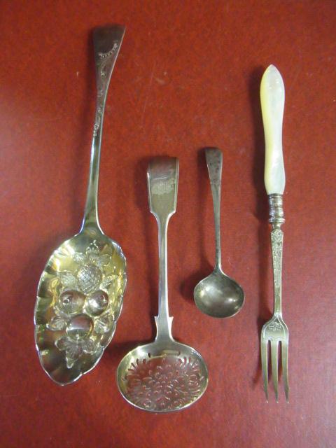 GEORGIAN SILVER BERRY SPOON, VICTORIAN SIFTER SPOON ETC Image