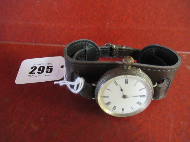 SILVER POCKET WATCH ON LEATHER STRAP Image