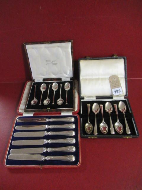 CASED SET OF SIX SEAL TOP SILVER COFFEE SPOONS, CASED SET OF SIX SILVER TEASPOONS AND SILVER HANDLED Image