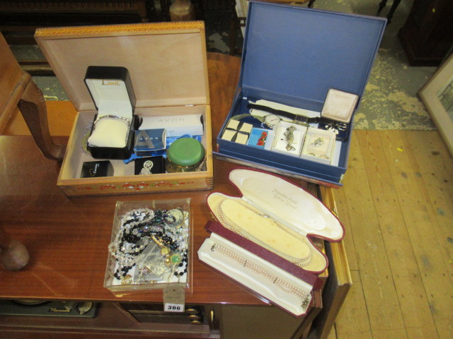 QUANTITY OF SILVER AND COSTUME JEWELLERY AND TWO WATCHES Image
