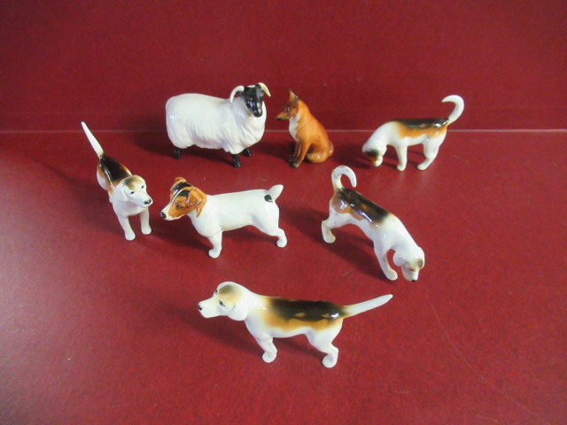 BESWICK FOX, FOUR HOUNDS, TERRIER AND SHEEP Image
