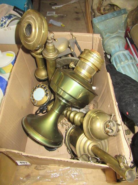 BOX OF BRASS INCLUDING A BRASS TELEPHONE Image