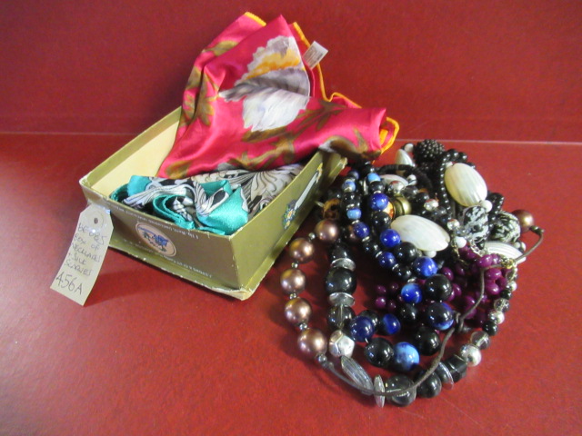 BOX OF NECKLACES AND SILK SCARVES Image