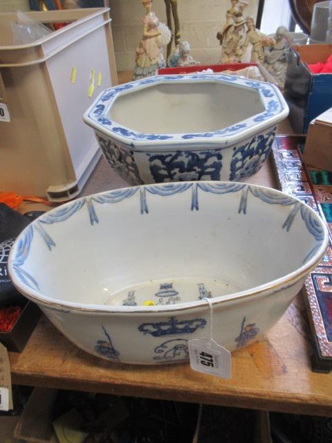 OVAL SOLDIER PLANTER AND A BLUE AND WHITE PLANTER Image