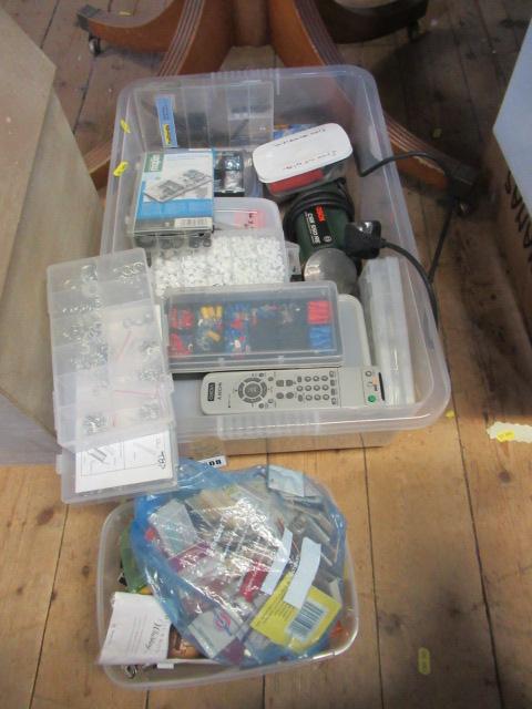 POWER DRILL AND BOXES OF HARDWARE Image