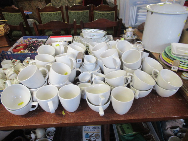 LARGE QUANTITY OF WHITE MUGS, CUPS, SAUCERS ETC Image