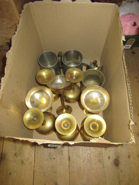 BOX OF BRASS AND PETWER INCLUDING TANKARDS Image