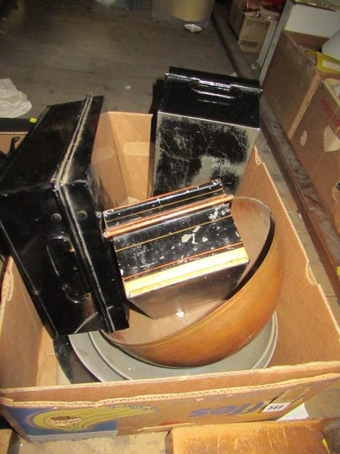 BOX OF METAL BOWLS AND TRAYS WITH CASH BOXES Image