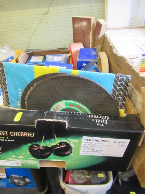 BOX WITH BRASS SCREWS, NAILS AND SANDING DISCS ETC Image