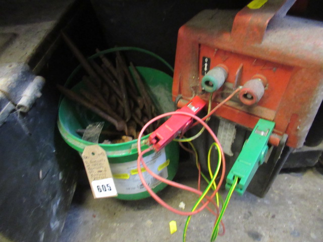 TWO BUCKETS OF METAL BRACKETS ETC AND A BATTERY CHARGER Image